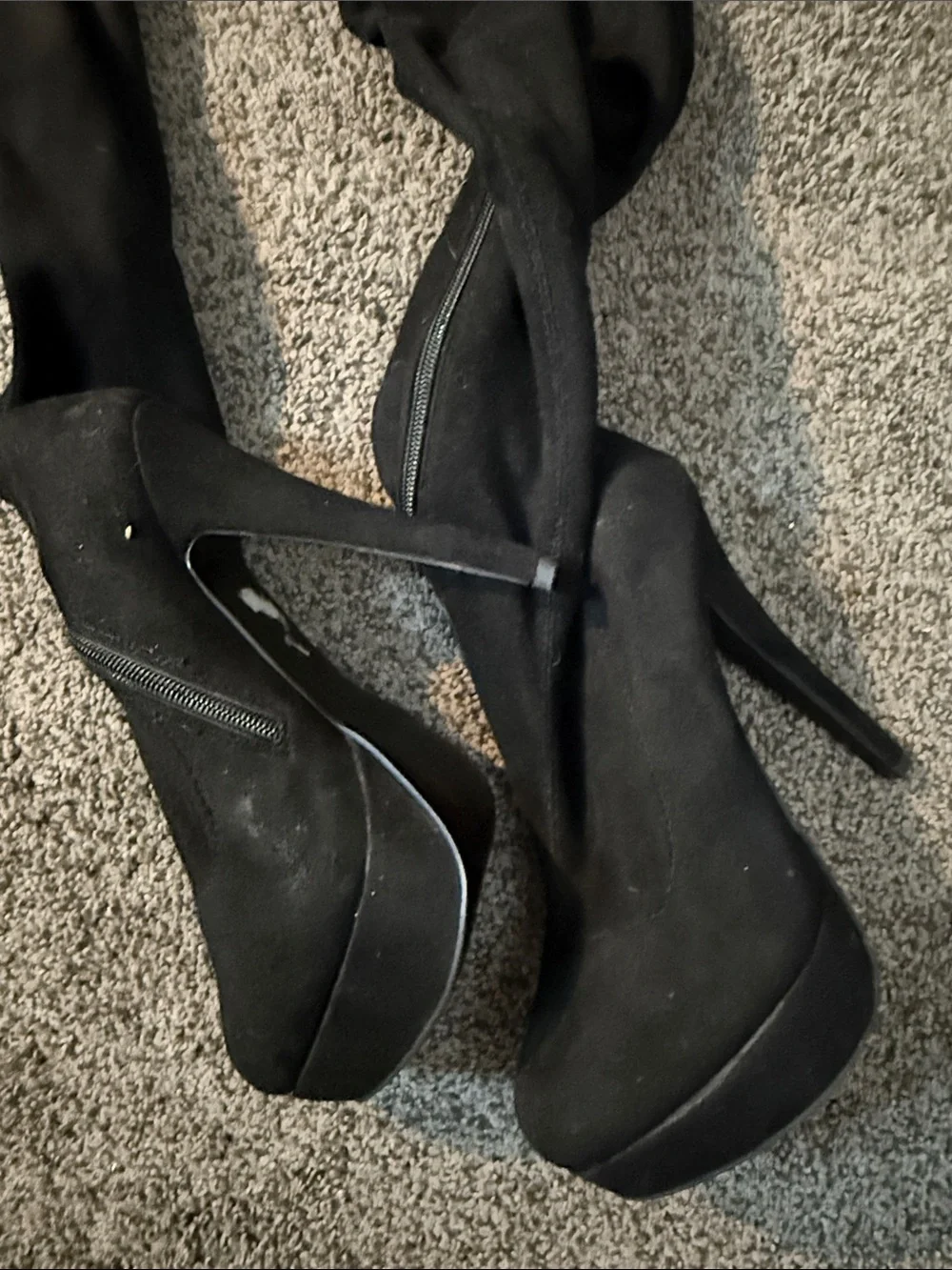 Koi Couture Black Over-the-Knee Suede Platform Stiletto Boots